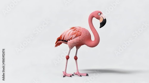 Graceful Flamingo Struts and Poses in a White Studio.