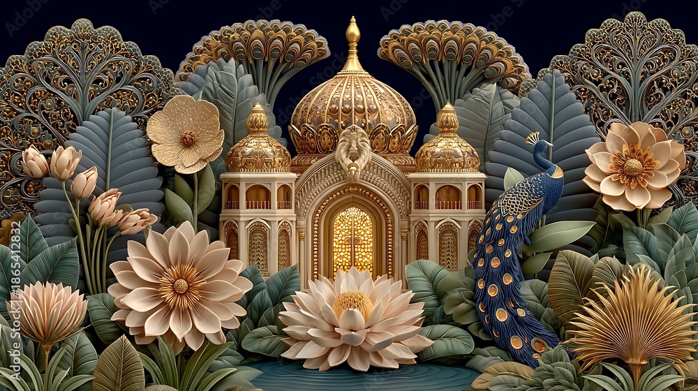 custom made wallpaper toronto digitalRoyal peacock palace garden illustration elegant high resolution picture