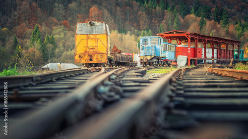 Wallpaper Mural view to vintage locomotives from low point on rails Torontodigital.ca