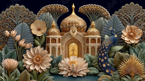 Wallpaper Mural Royal peacock palace garden illustration elegant high resolution picture Torontodigital.ca