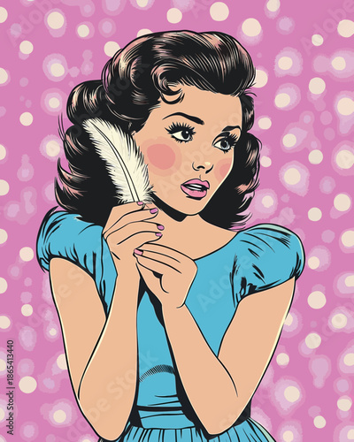 Beautiful woman is the subject of a modern illustration that blends comics with retro pop art style