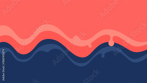 Abstract wavy ocean waves against a vibrant red background.