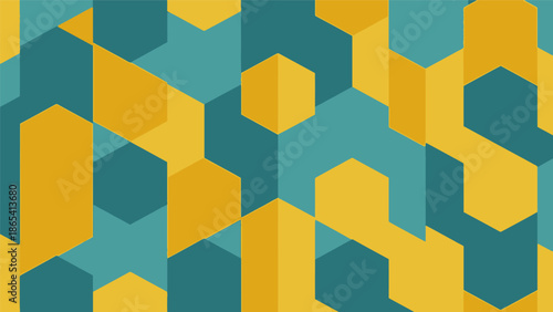 Vibrant 3D Hexagonal Pattern with Yellow and Teal Colors.