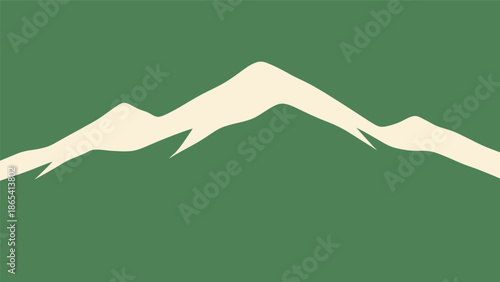 Simple illustration of a mountain range on a green background.
