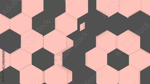Geometric pattern of pink and dark grey hexagons.