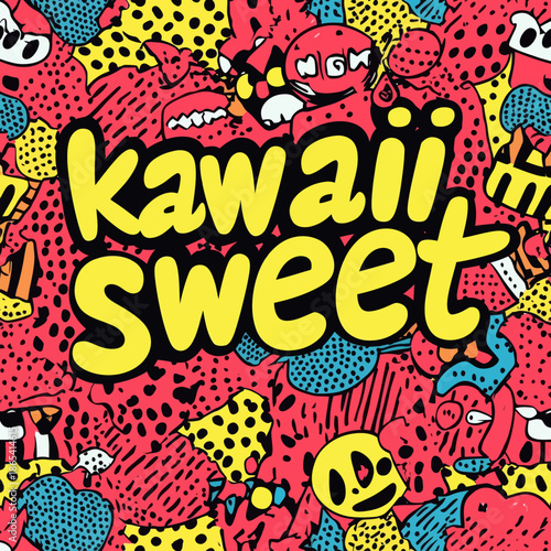 The style is a seamless pattern that combines abstract comics, patchwork, and pop art with vintage and modern touches