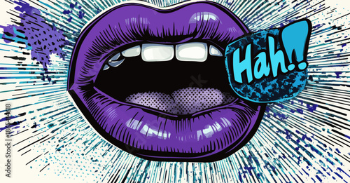 A modern illustration design showcasing pop art style female vampire lips