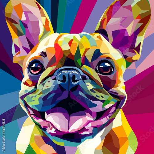 An attractive pop art image of a dog designed to adorn the walls of your residence