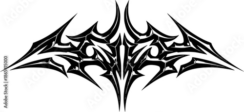 Chrome metal neo tribal shape. Cyber sigilism element. Gothic sharp spikes
