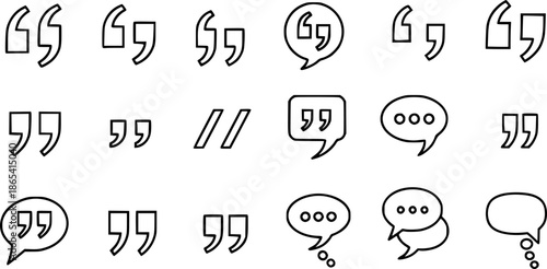 Set of quote mark. Quotes icon vector set. Quotemarks outline, speech marks, inverted commas or talking marks collection. Talk bubble speech icon. Black quotes icon. Vector illustration. 
