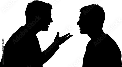 Silhouette of two men gossiping or fighting
