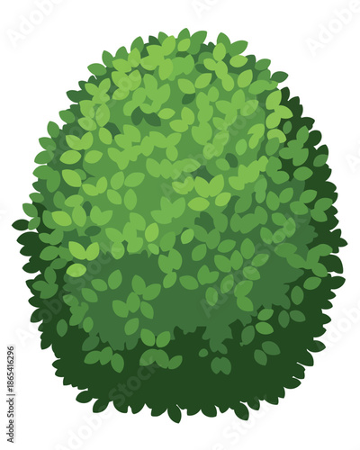 A perfectly rounded, lush green bush, meticulously trimmed and shaped, symbolizing nature's beauty and the art of topiary gardening in a vibrant outdoor setting