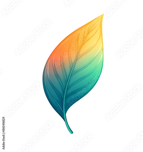 Gradient Leaf on Transparent Background - Blue to Yellow