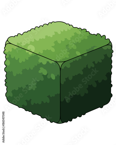 Stylized Isometric Cube of Lush Green Foliage, Representing a Miniature Topiary or a Building Block in a Digital Garden, Ideal for Nature or Game Design Concepts