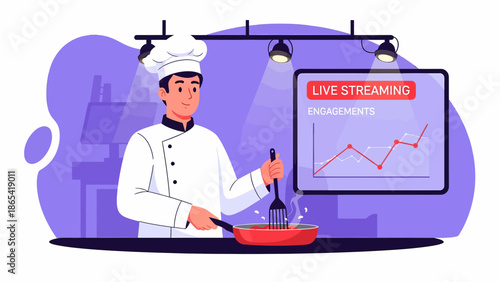 Chef Live Streaming Cooking Tutorial with Rising Popularity.