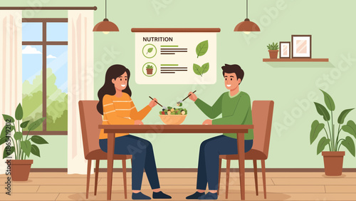 Couple Enjoying a Healthy Salad at Home Together.