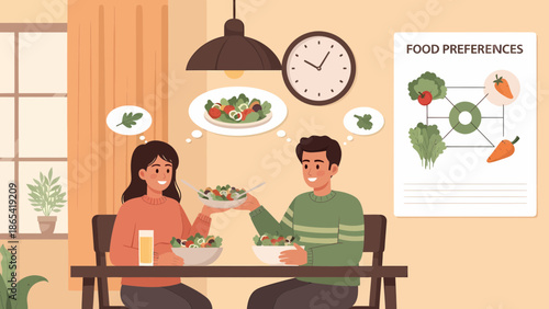 Couple Enjoying a Healthy Salad at Home.