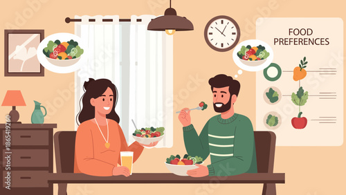 Couple Enjoying Healthy Salad Meal Together at Home.