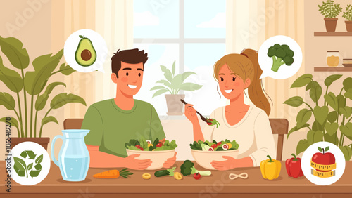 Couple Enjoying Healthy Vegan Meal at Home.