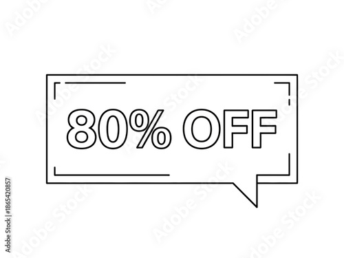A minimalist vector graphic illustration of a speech bubble with 80 percent off sale text