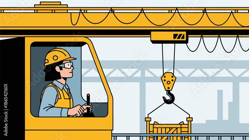 Page illustration of a crane operator working on a construction site.
