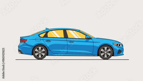 Blue Page Car Side View Illustration.
