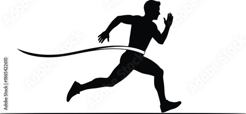 Fast Running Athlete Silhouette with Finish Ribbon Vector