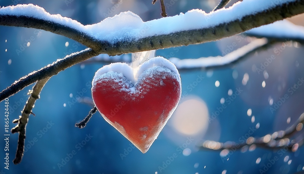 Fototapeta premium snowy heart on a branch