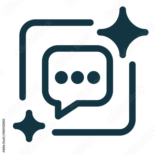 AI messages tool and assistant outline icon. Minimal line-style design representing AI chat, virtual assistant, messaging automation, and smart communication concepts.