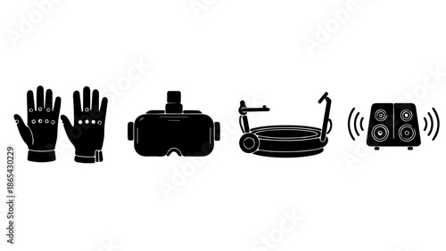 Metaverse hardware and virtual reality device icons
