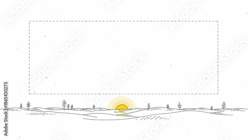 Minimalist Landscape with Rising Sun and Rectangular Frame.