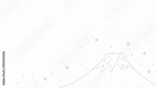 Minimalist Mount Fuji Line Art with Snowfall Illustration.
