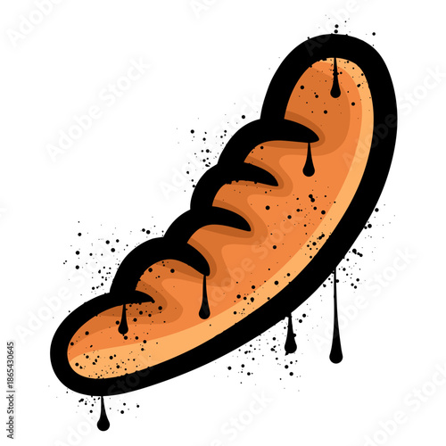 Graffiti bread with colorful sprays and black paint splatters.