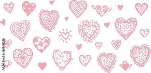 Hand drawn doodle hearts for seamless patter, banner,background and other design elememnt.Happy valentine or wedding concept. Vector illustration.