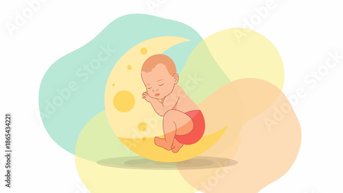 Baby Sleeping on Moon A Dreamy Illustration for Children.