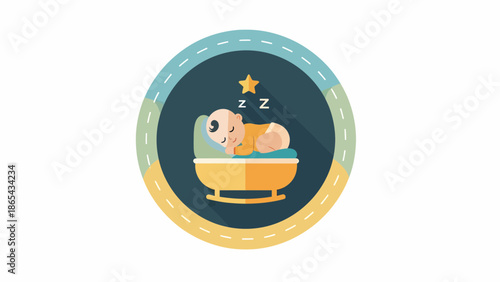 Baby sleeping peacefully in a cradle with a star above.