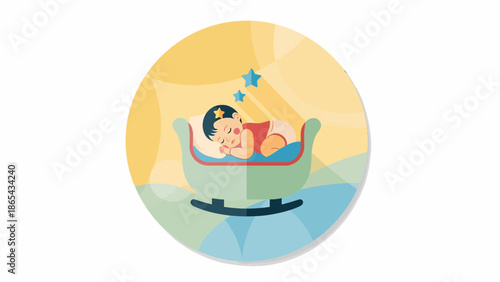 Baby Sleeping Peacefully in a Cradle with Starry Mobile.