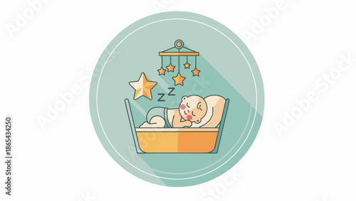 Baby sleeping peacefully in crib with mobile above.