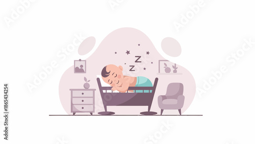 Baby Sleeping Peacefully in Crib with Dreamy Room Setting.