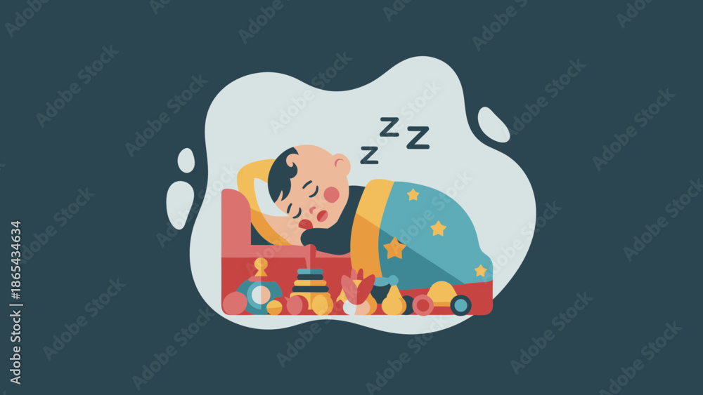 Fototapeta premium Illustration of a person sleeping soundly in bed with Zzz.