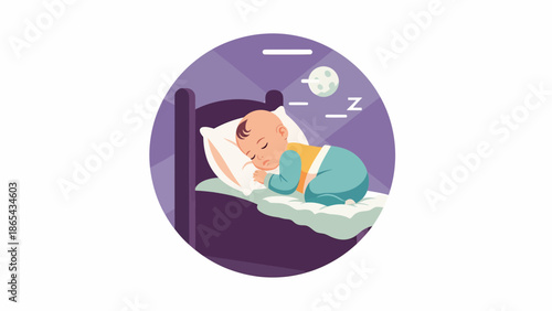 Illustration of a bald man sleeping soundly in bed.