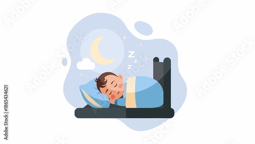 Illustration of a child sleeping soundly in bed.