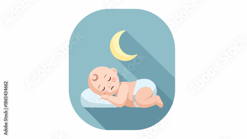 Illustration of a Sleeping Baby Under the Moonlight.