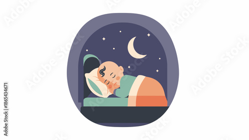 Person sleeping peacefully under the moonlight in a cozy bed.
