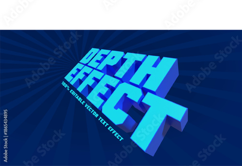 Isometric three dimensional bold cyan block typography depth effect with tilted perspective and radial rays background editable vector headline layout