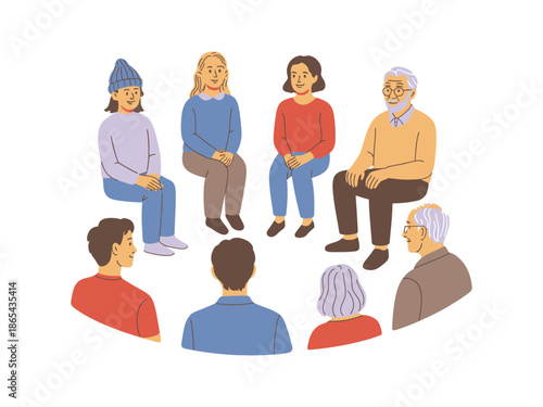 A diverse group of people sitting in a circle and engaging in a conversation