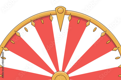 A colorful illustration of a carnival wheel with red and white stripes