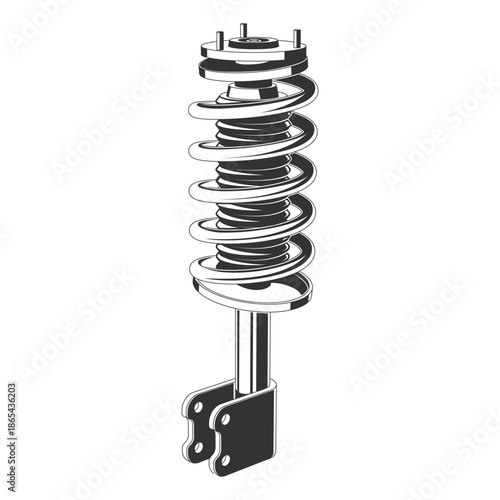 Shock absorber isolated on white background. Symbol for car service design logos and emblems. Vector illustration. Auto parts icons silhouette for car service.