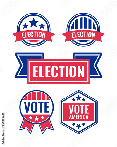 Election and voting themed red white and blue graphics.