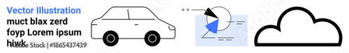 Car outline illustration, data analytics chart, and cloud icon depicting connectivity and innovation. Ideal for technology, transportation, data visualization, cloud computing, analytics, modern